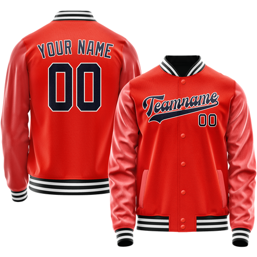 Custom Orange Black Solid Color Varsity Letterman Jacket