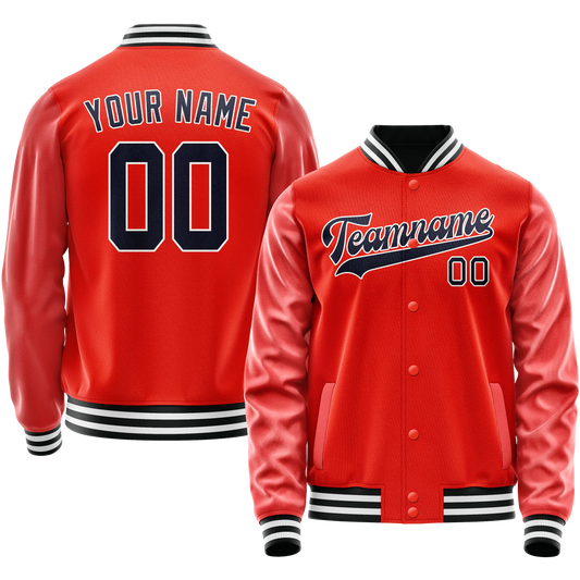 Custom Orange Black Solid Color Varsity Letterman Jacket