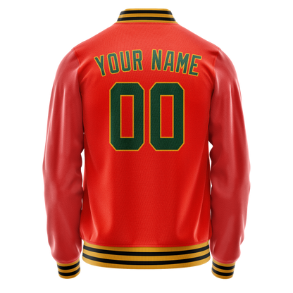 Custom Orange Black Solid Color Varsity Letterman Jacket