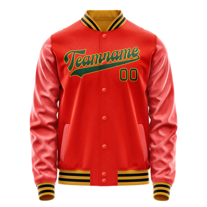 Custom Orange Black Solid Color Varsity Letterman Jacket