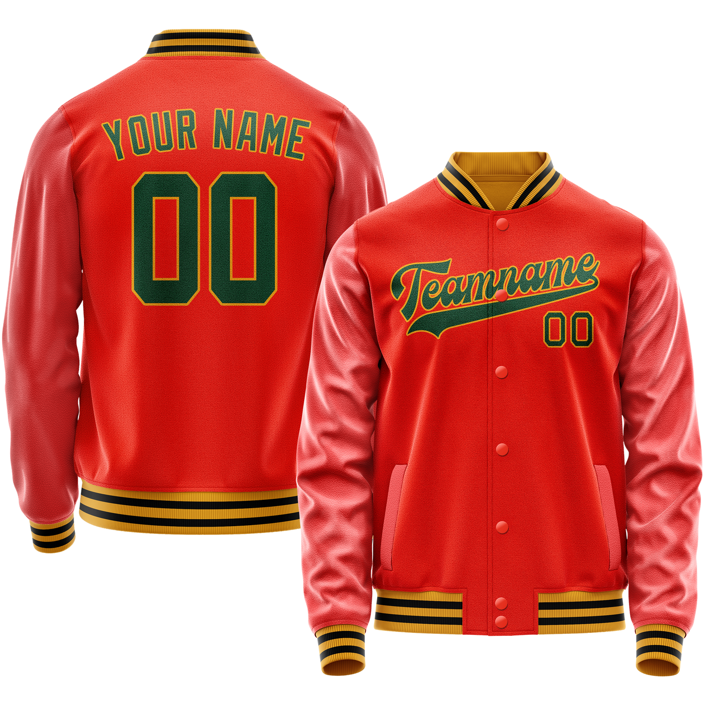 Custom Orange Black Solid Color Varsity Letterman Jacket