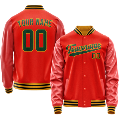 Custom Orange Black Solid Color Varsity Letterman Jacket