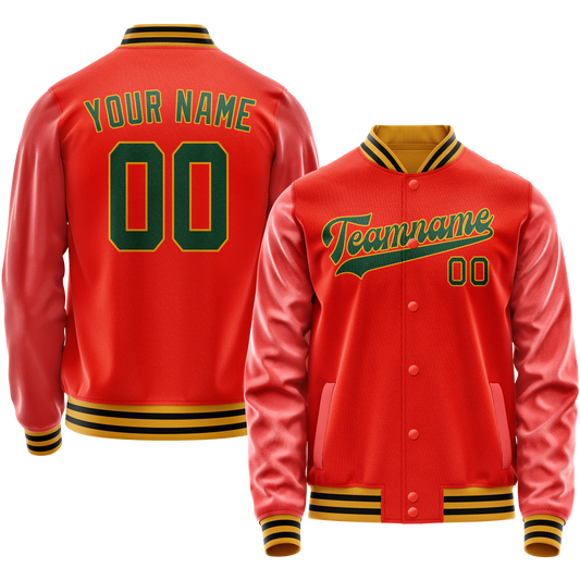 Custom Orange Black Solid Color Varsity Letterman Jacket