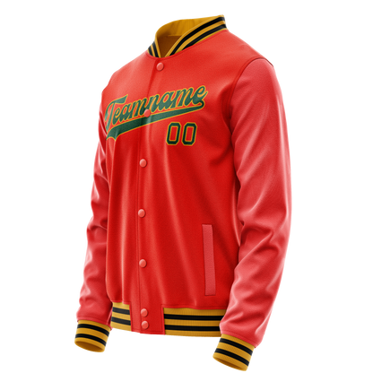 Custom Orange Black Solid Color Varsity Letterman Jacket