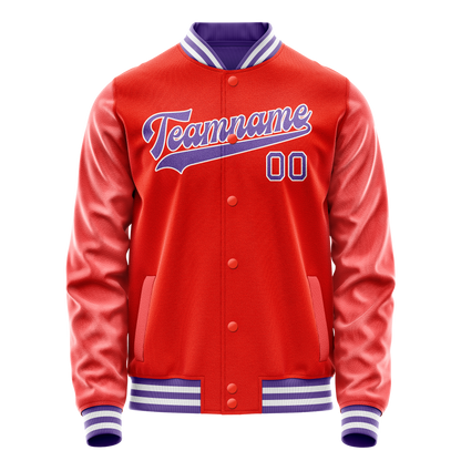Custom Orange Purple Solid Color Varsity Letterman Jacket