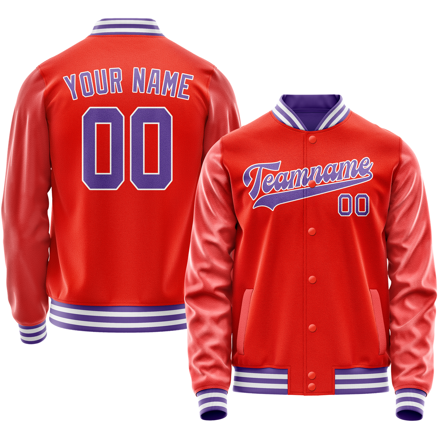 Custom Orange Purple Solid Color Varsity Letterman Jacket