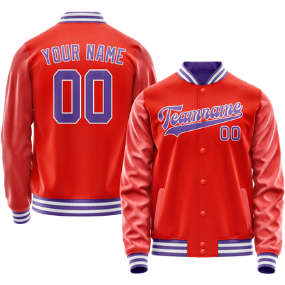 Custom Orange Purple Solid Color Varsity Letterman Jacket
