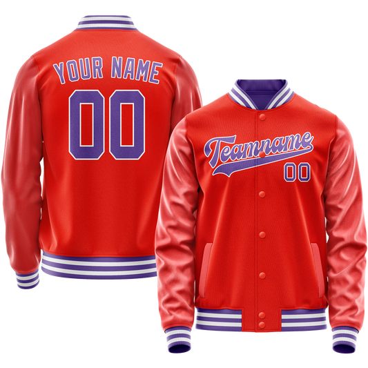 Custom Orange Purple Solid Color Varsity Letterman Jacket