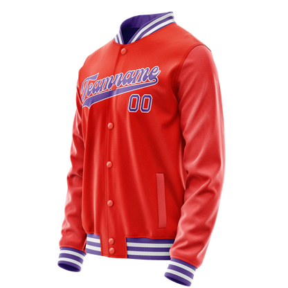 Custom Orange Purple Solid Color Varsity Letterman Jacket