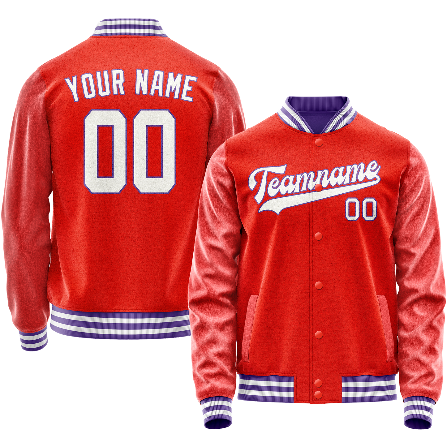 Custom Orange White Solid Color Varsity Letterman Jacket