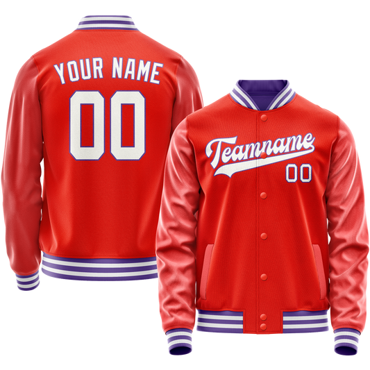 Custom Orange White Solid Color Varsity Letterman Jacket
