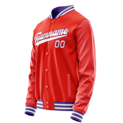 Custom Orange White Solid Color Varsity Letterman Jacket