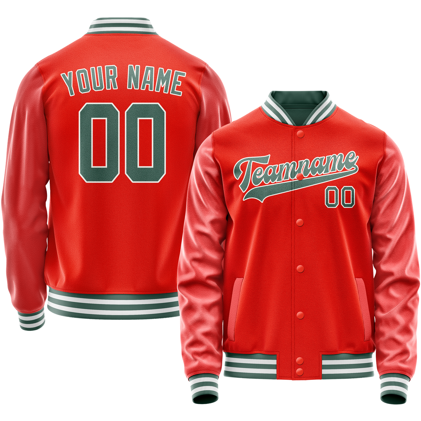 Custom Orange Teal Solid Color Varsity Letterman Jacket