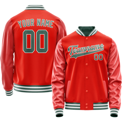 Custom Orange Teal Solid Color Varsity Letterman Jacket