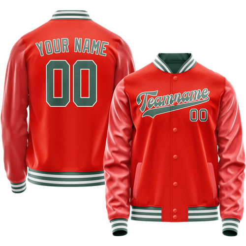 Custom Orange Teal Solid Color Varsity Letterman Jacket