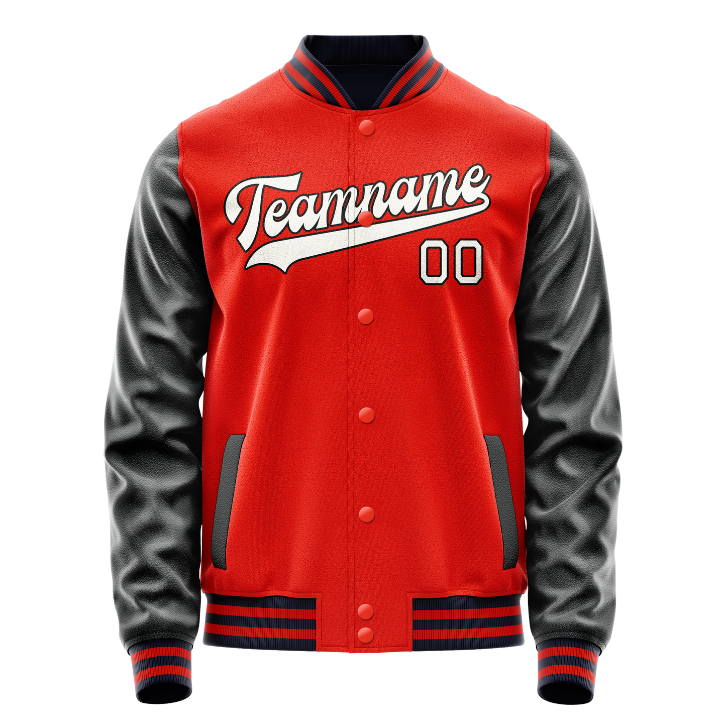 Custom Orange Black Solid Color Varsity Letterman Jacket