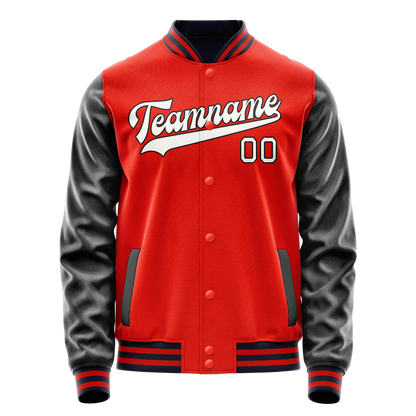 Custom Orange Black Solid Color Varsity Letterman Jacket