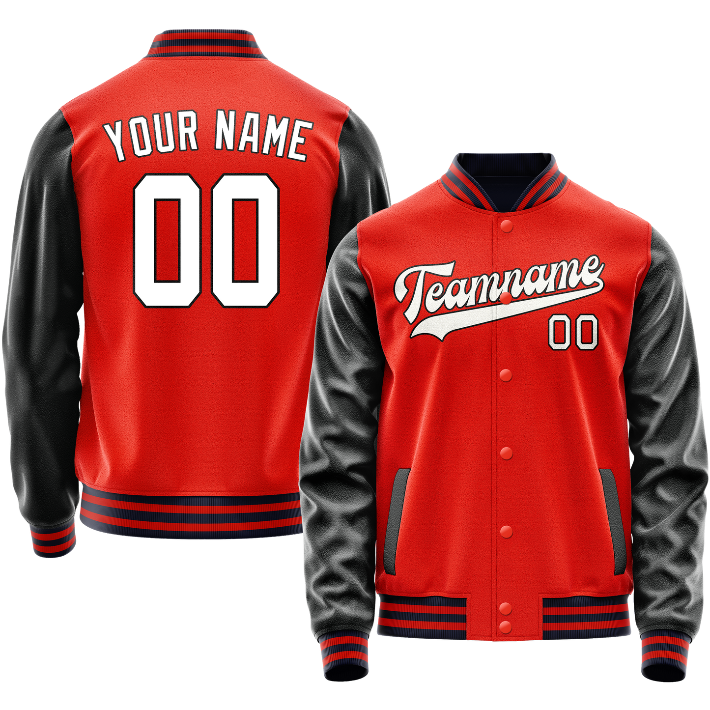 Custom Orange Black Solid Color Varsity Letterman Jacket