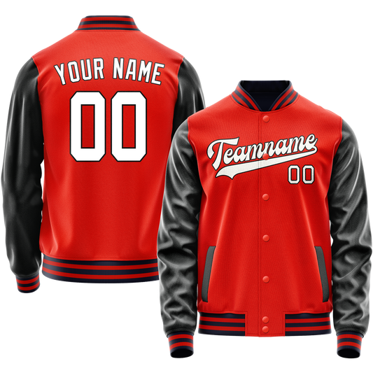 Custom Orange Black Solid Color Varsity Letterman Jacket