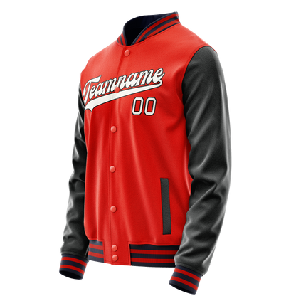 Custom Orange Black Solid Color Varsity Letterman Jacket