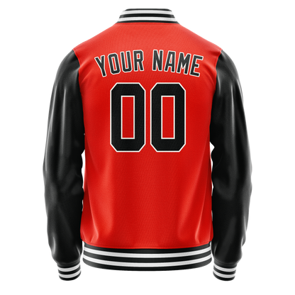 Custom Orange Black Solid Color Varsity Letterman Jacket