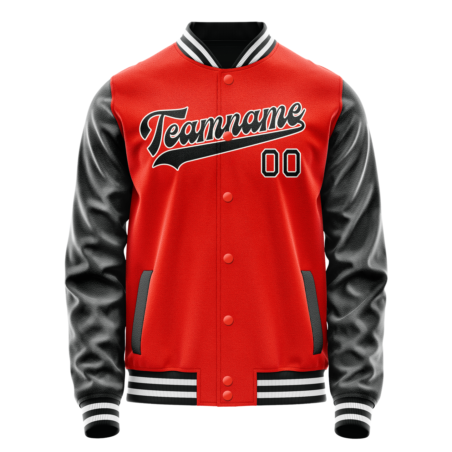 Custom Orange Black Solid Color Varsity Letterman Jacket