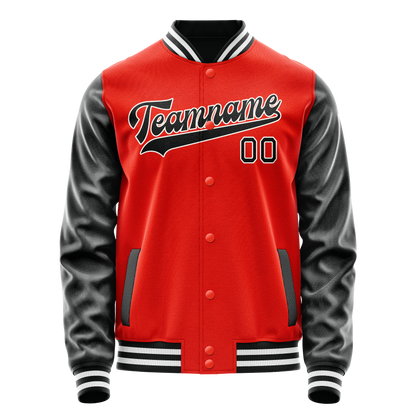Custom Orange Black Solid Color Varsity Letterman Jacket