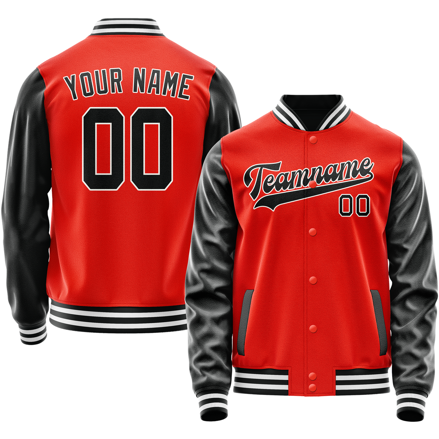 Custom Orange Black Solid Color Varsity Letterman Jacket