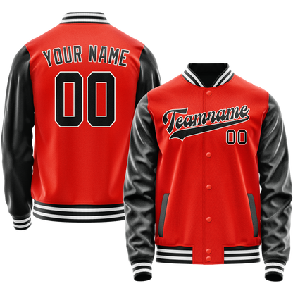 Custom Orange Black Solid Color Varsity Letterman Jacket