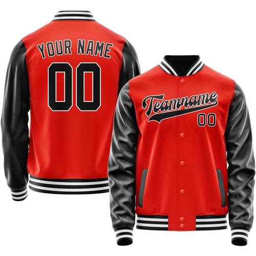 Custom Orange Black Solid Color Varsity Letterman Jacket