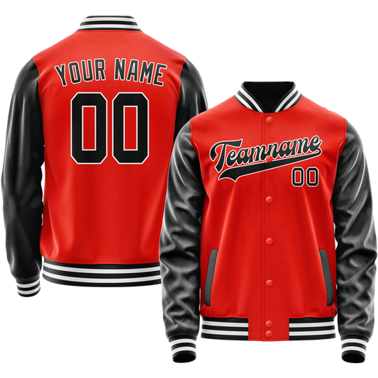 Custom Orange Black Solid Color Varsity Letterman Jacket
