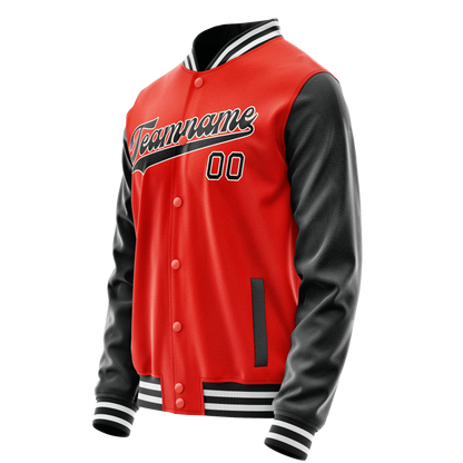 Custom Orange Black Solid Color Varsity Letterman Jacket
