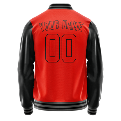 Custom Orange Black Solid Color Varsity Letterman Jacket