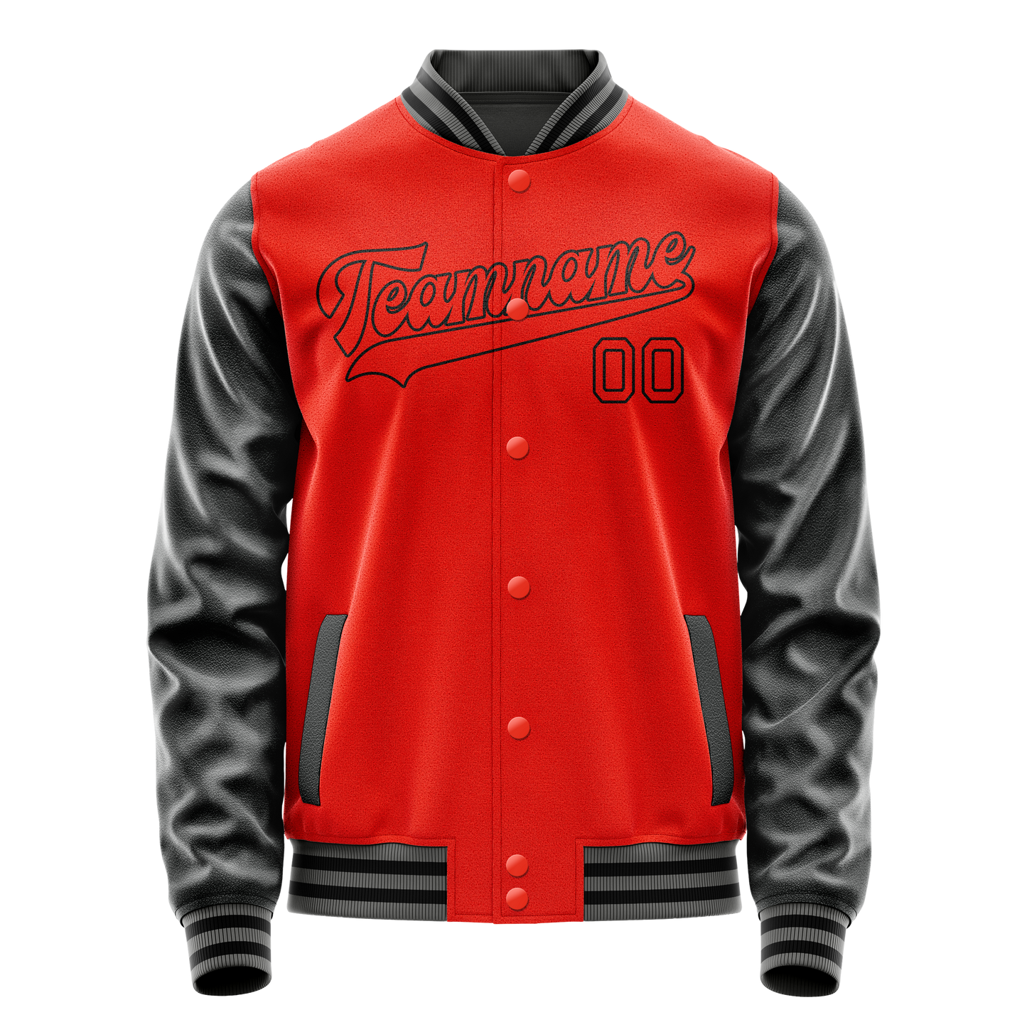 Custom Orange Black Solid Color Varsity Letterman Jacket