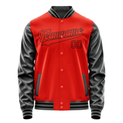 Custom Orange Black Solid Color Varsity Letterman Jacket
