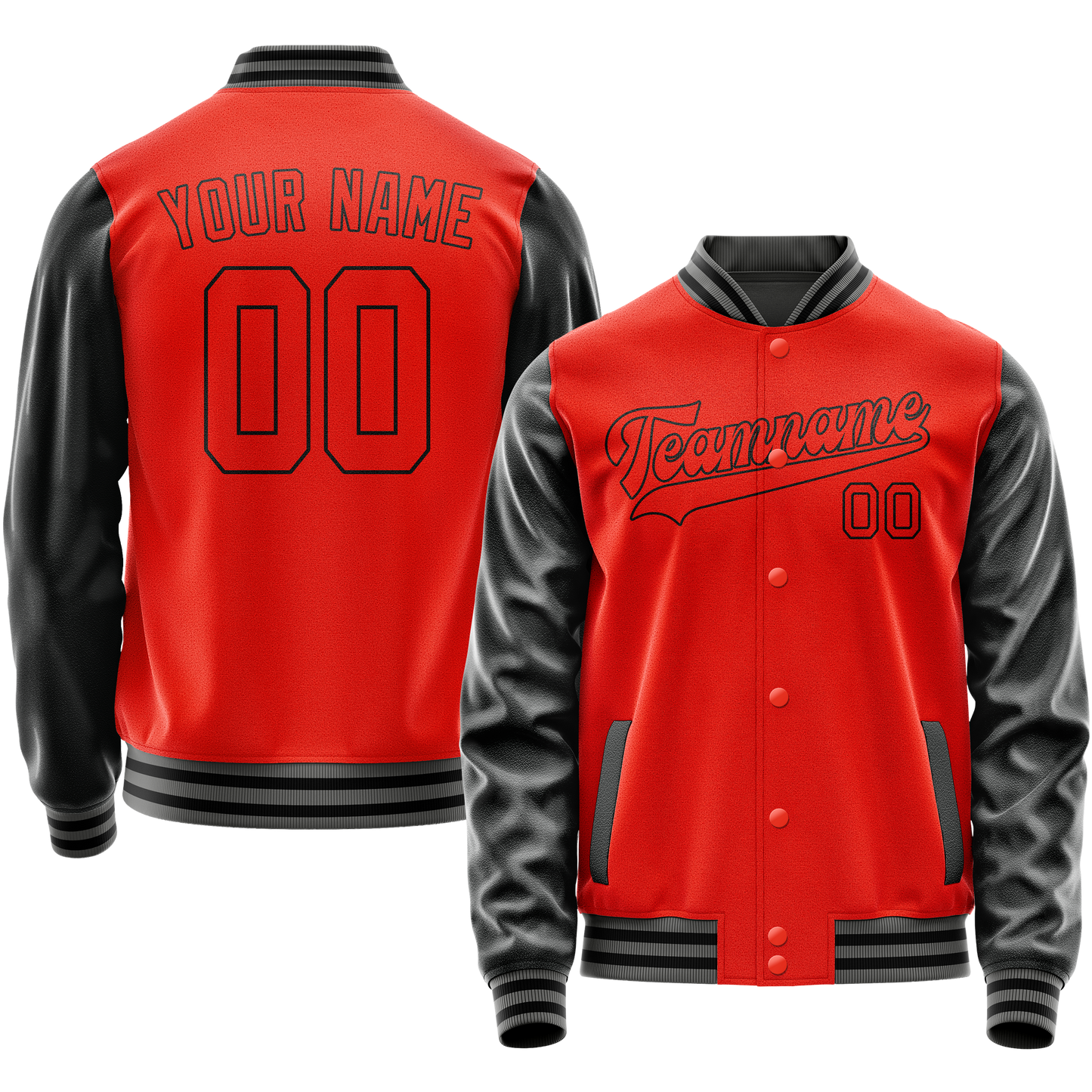 Custom Orange Black Solid Color Varsity Letterman Jacket