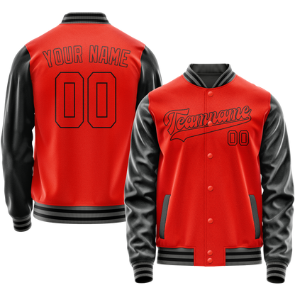 Custom Orange Black Solid Color Varsity Letterman Jacket