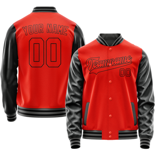 Custom Orange Black Solid Color Varsity Letterman Jacket