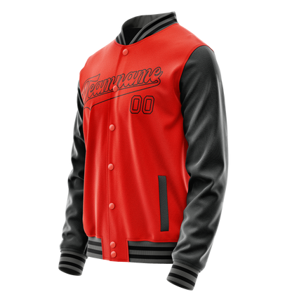 Custom Orange Black Solid Color Varsity Letterman Jacket