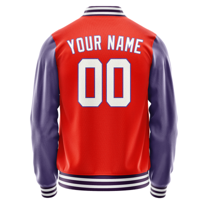 Custom Orange Purple Solid Color Varsity Letterman Jacket