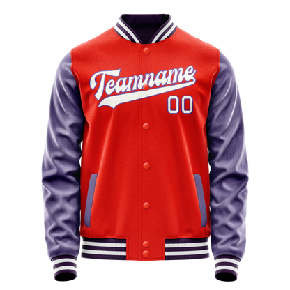 Custom Orange Purple Solid Color Varsity Letterman Jacket