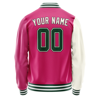 Custom Pink Cream Split Varsity Letterman Jacket