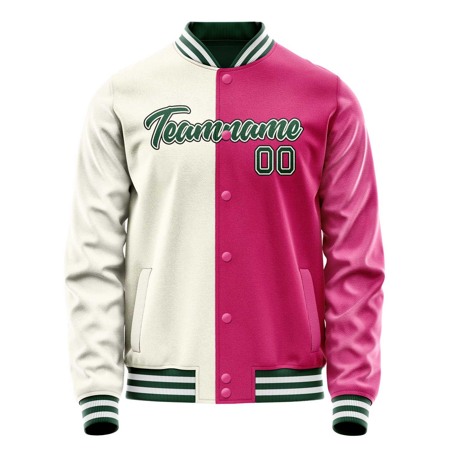 Custom Pink Cream Split Varsity Letterman Jacket