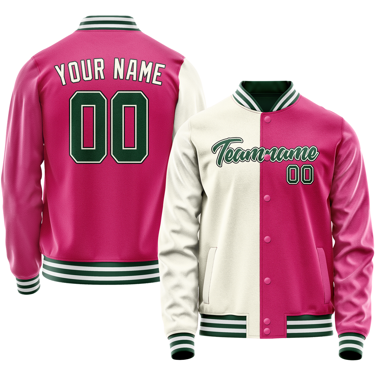 Custom Pink Cream Split Varsity Letterman Jacket