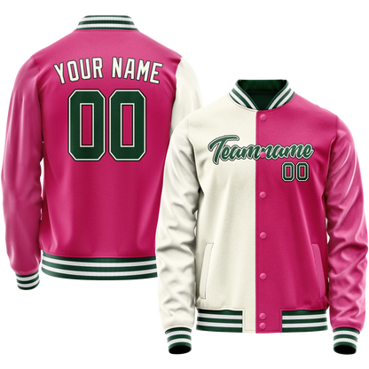 Custom Pink Cream Split Varsity Letterman Jacket