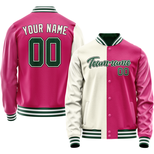 Custom Pink Cream Split Varsity Letterman Jacket
