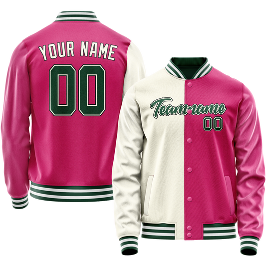 Custom Pink Cream Split Varsity Letterman Jacket