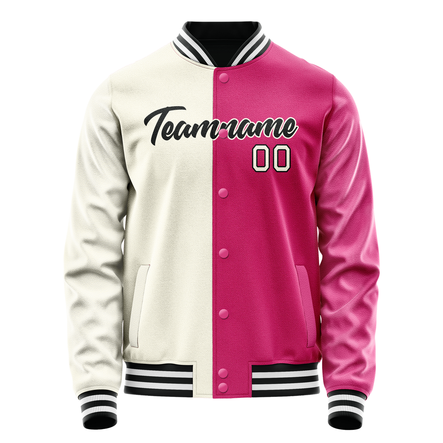 Custom Pink Cream Split Varsity Letterman Jacket
