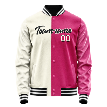 Custom Pink Cream Split Varsity Letterman Jacket
