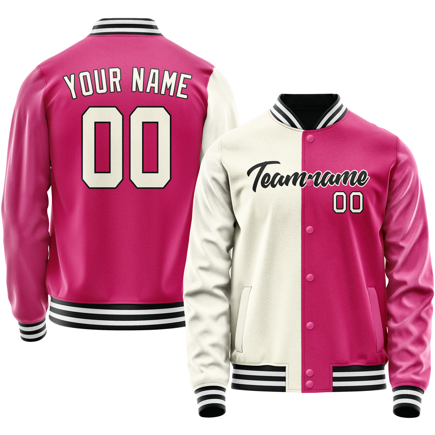 Custom Pink Cream Split Varsity Letterman Jacket